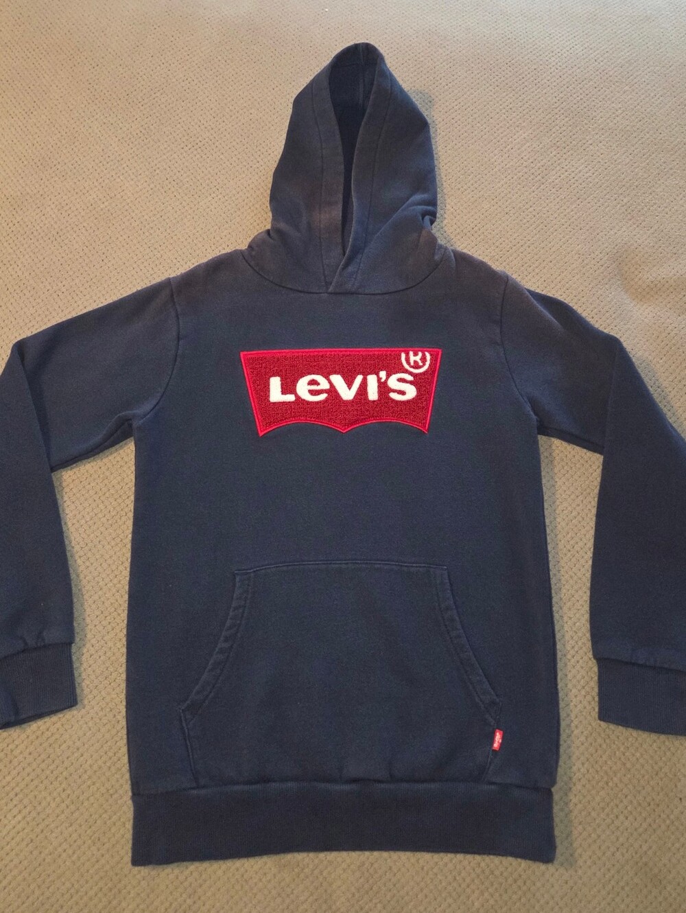 BOYS large blue LEVI'S hoodie w/ red LOGO HOODIE